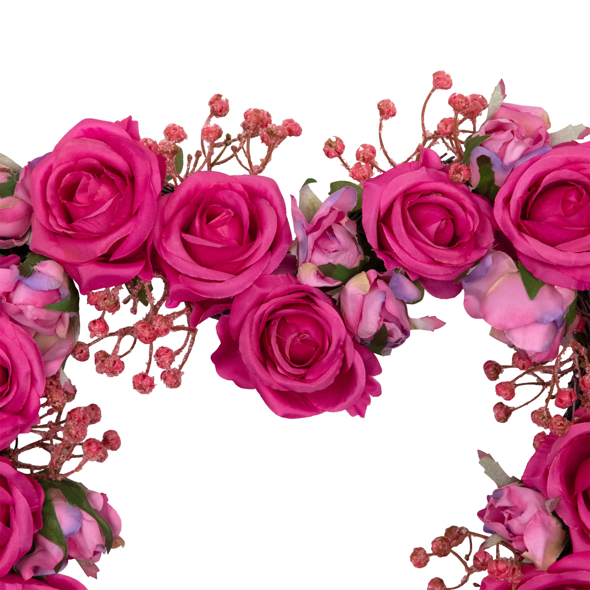 16" Pink Blooming Rose Buds Artificial Heart Shaped Valentine's Day Wreath